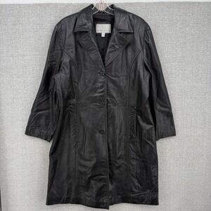 Nine West Black Leather Long Trench Coat Women's‎ XL